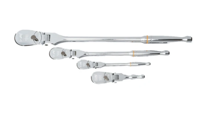4-PC 1/4", 3/8", 1/2" Dr. Full Polish Flex Head Teardrop Ratchet Set