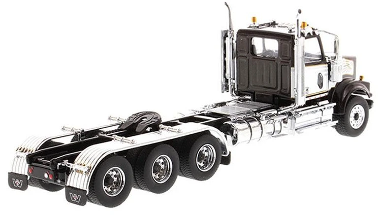 1:50 Western Star 4900 SF Day Cab Tridem Black with White Accents Tractor - Detroit Diesel Engine Cab