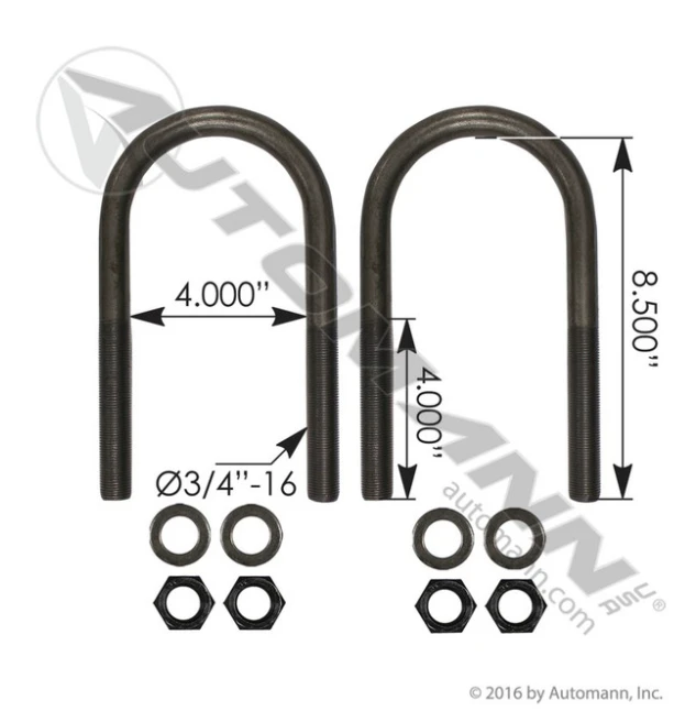 U Bolt Kit 3/4 x 4 x 8 in Freightliner