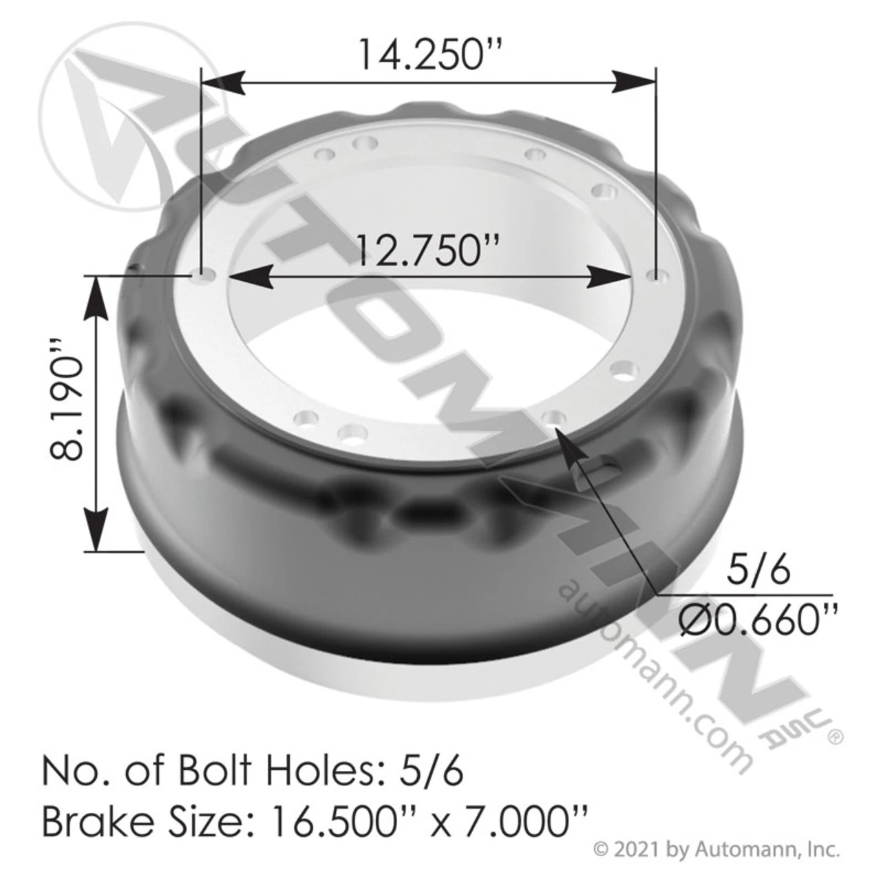 Automann 151.6709 Brake Drum 16.500 in. x 7.000 in.