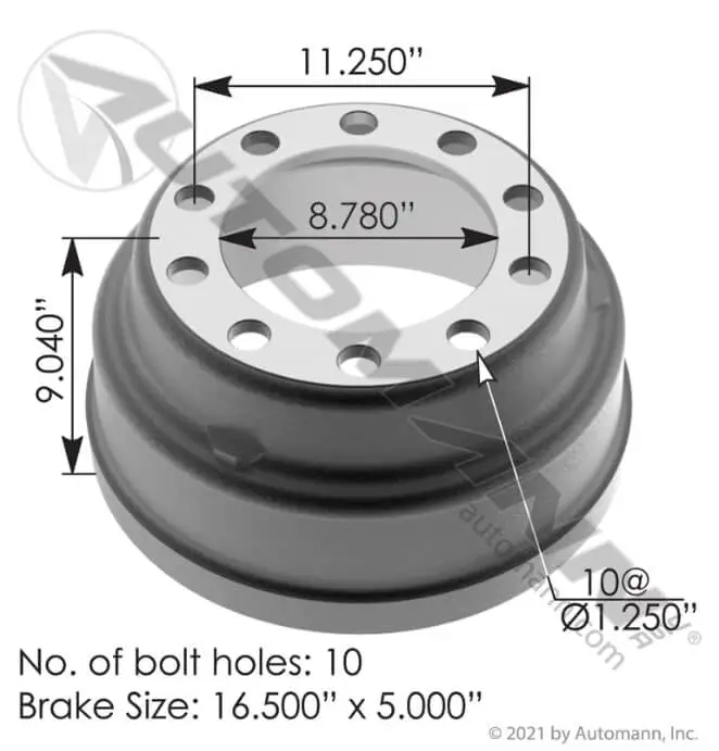 Brake Drum 16.500in x 5.000in
