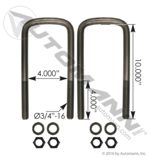 Automann IH U Bolt Kit 3/4" x 4" x 10.25"