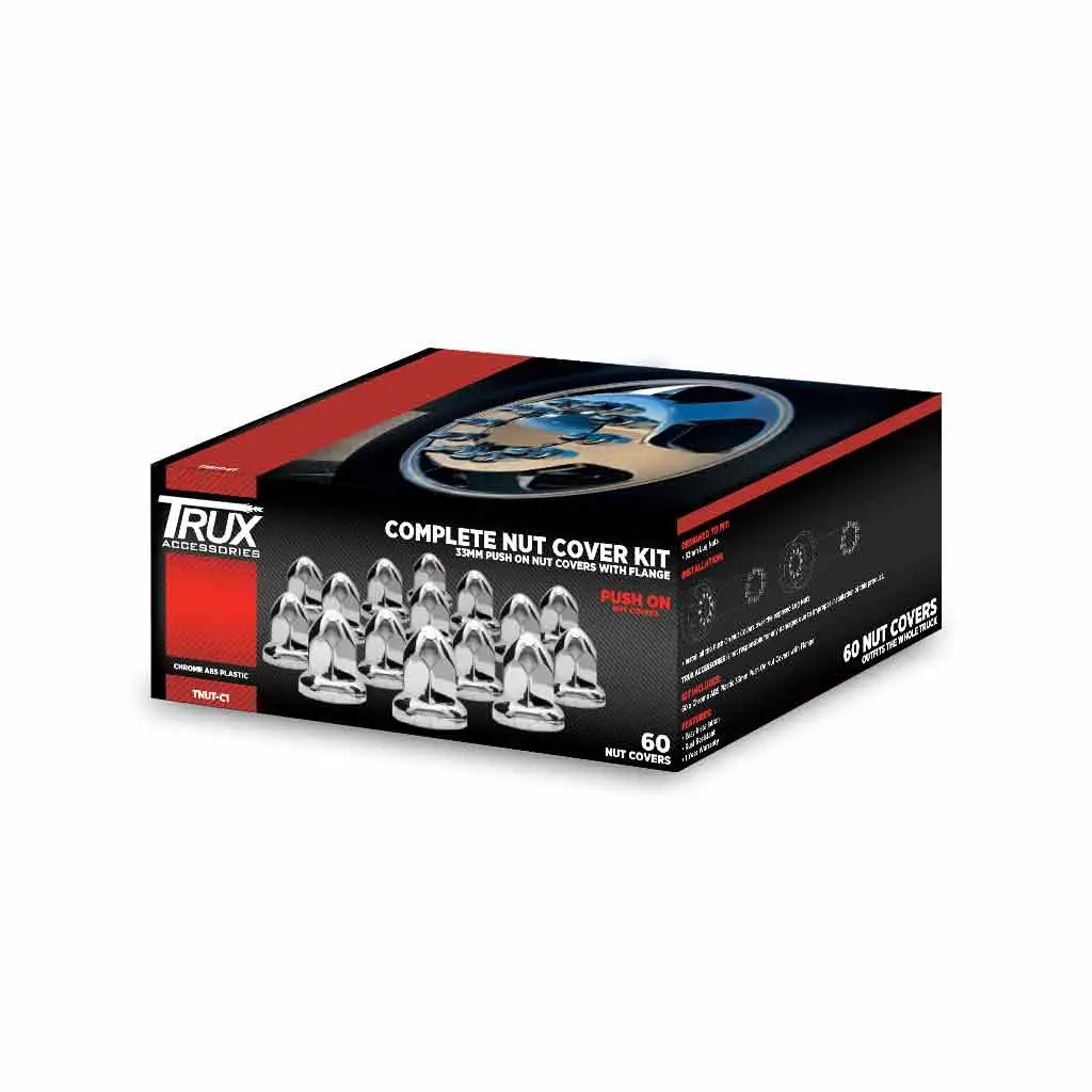 Chrome Plastic Nut Cover Kit - 33mm Push On Flange Covers