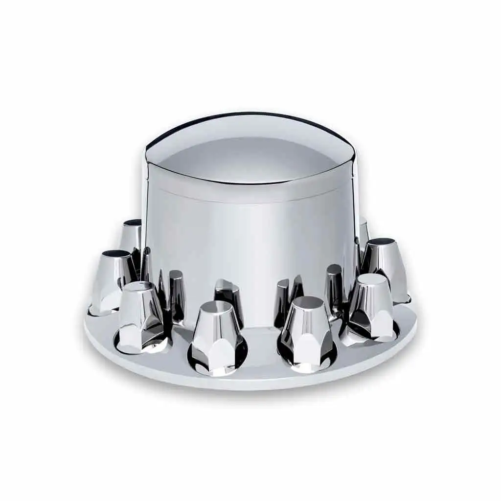 Rear Axle Cover Kit with Removable Hubcap & 33mm Threaded Nut Covers - Dome Hubcap Chrome ABS Plastic (THUB-RP33)