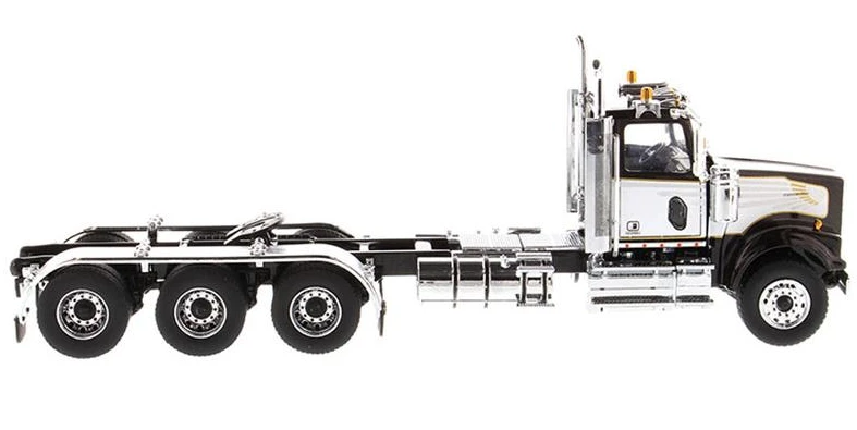 1:50 Western Star 4900 SF Day Cab Tridem Black with White Accents Tractor - Detroit Diesel Engine Cab