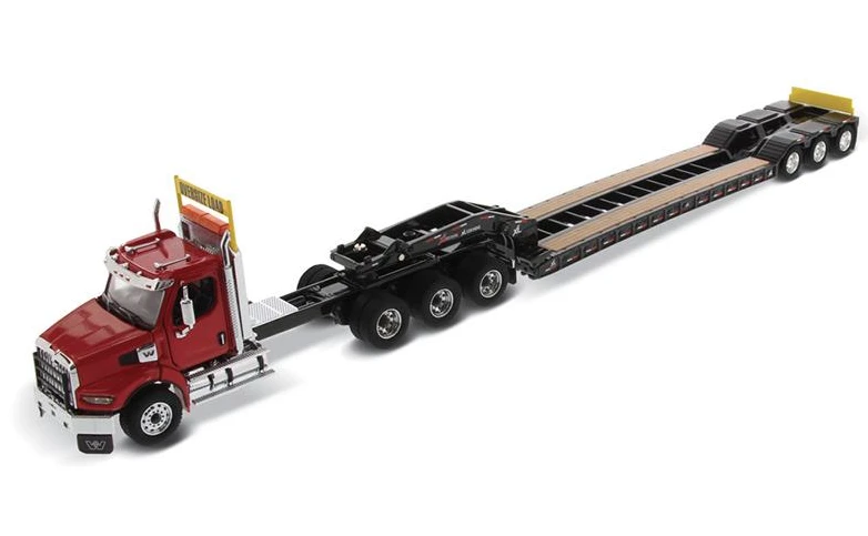 1:50 Western Star 49X SB Tridem Red Tractor with XL 120 HDG Drop Deck Trailer with Single & Tandem Axle Boosters
