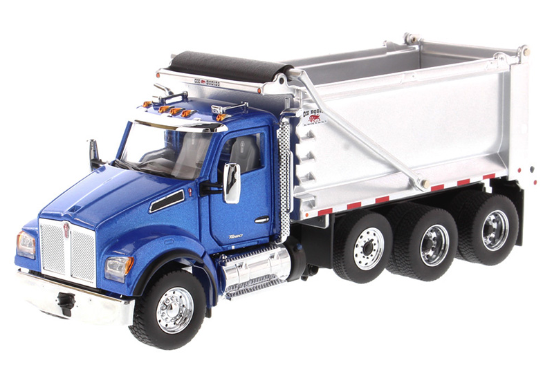 1:50 Kenworth T880S SFFA Tandem with Pusher Axle in Metallic Blue with Ox Bodies Stampede Dump Cab - 71078