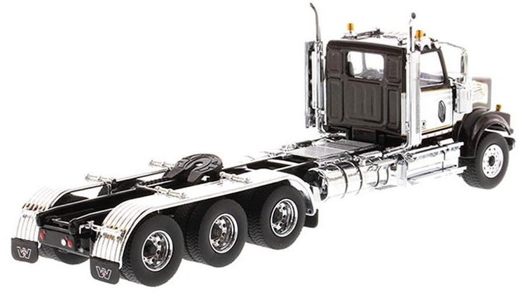 1:50 Western Star 4900 SF Day Cab Tridem Black with White Accents Tractor - Detroit Diesel Engine Cab - 71066