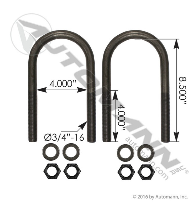 U Bolt Kit 3/4 x 4 x 8 in Freightliner - AUBK8154-083
