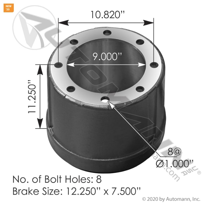 Brake Drum 12.250in x 7.500in - 151.27505WE
