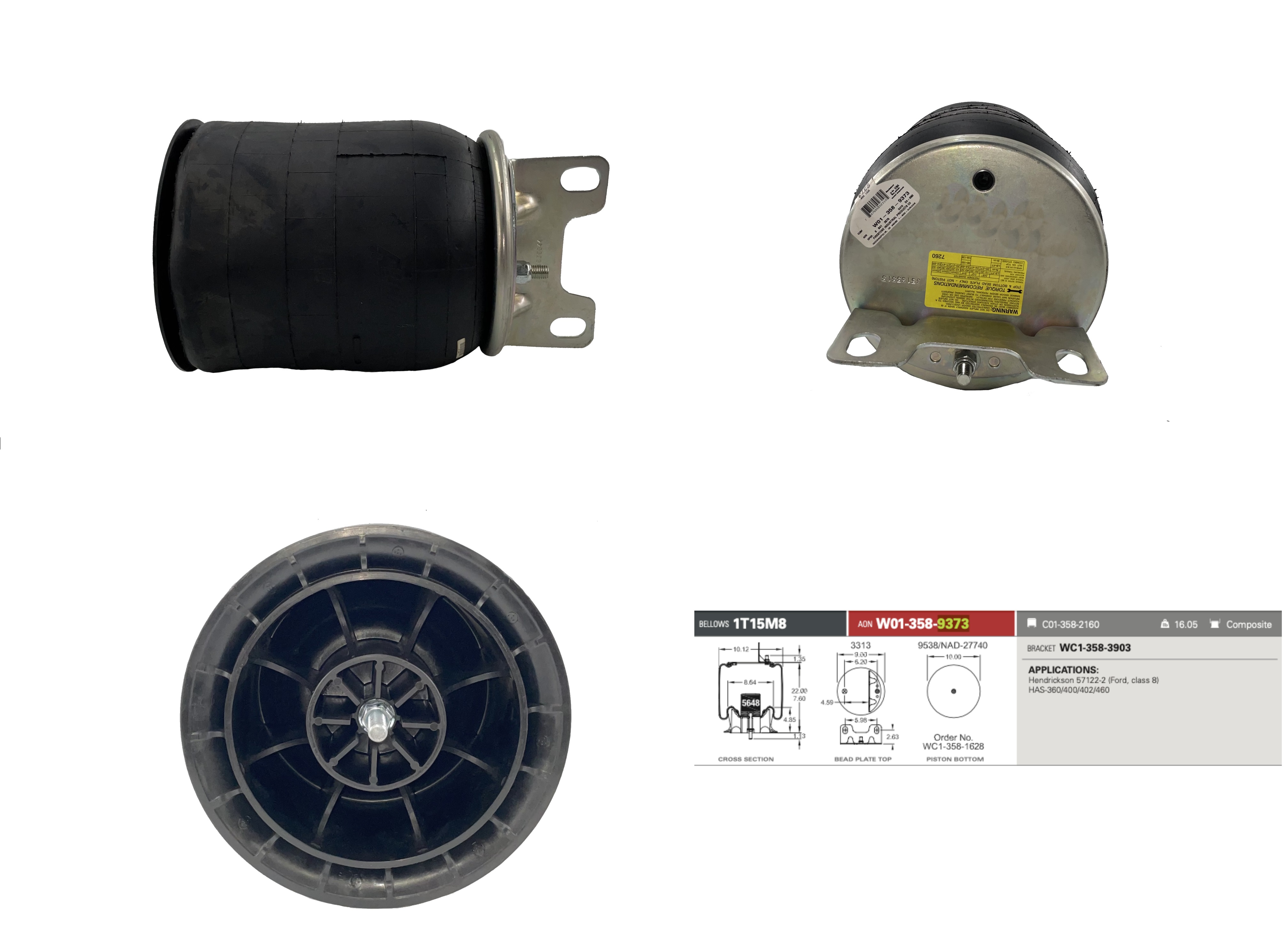 Firestone Air Spring - 1T15M8 CB 1/4NPT ST PST BRK - AS9647