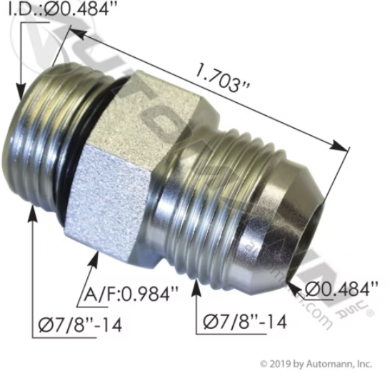 Automann 818.70395-1010 Steel Adapter JIC Male/O-Ring Boss Male - 818.70395-1010