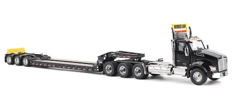 1:50 Kenworth T880 SBFA Daycab Tridem Black Tractor with Trail King TK120 HDG Lowboy Trailer - 71134