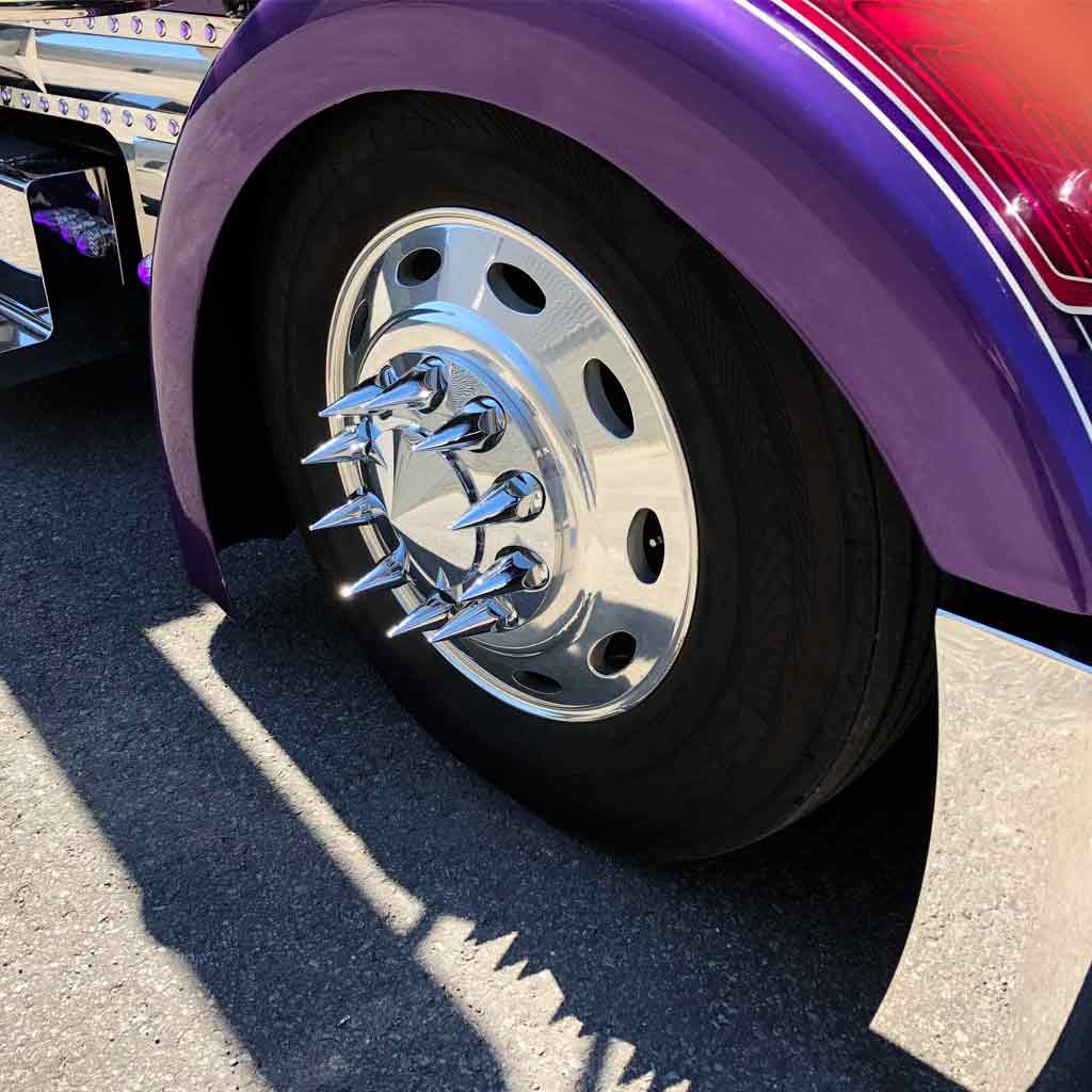 Front Axle Cover Kit with Removable Hubcap & 33mm Threaded Nut Covers - Pointed Hubcap & Nut Covers | Chrome ABS Plastic (THUB-FRP33P) - THUB-FRP33P