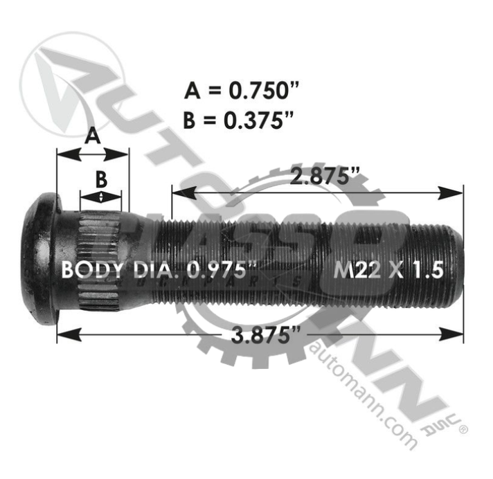 Automann 201.6151 M22 x 1.5 RH Wheel Stud - 201.6151