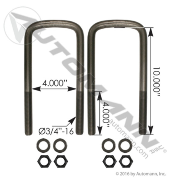 Automann IH U Bolt Kit 3/4" x 4" x 10.25" - AUBK8354-102