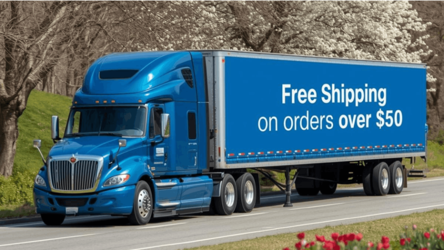 Heavy-duty truck on the road representing reliable aftermarket truck parts available to buy online with fast shipping.