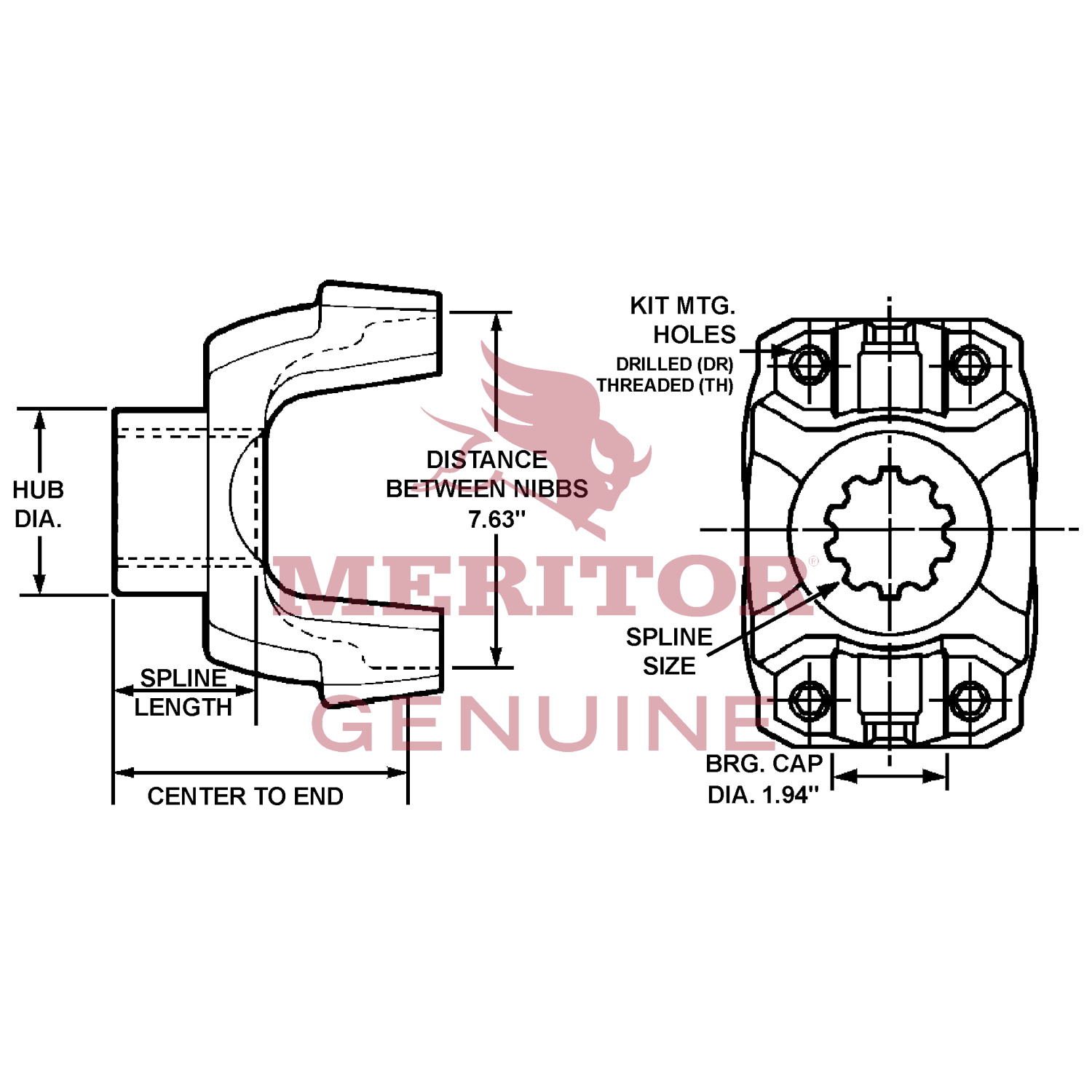 Meritor Drive Shaft End Yoke 18N437211 | Wofford Truck Parts