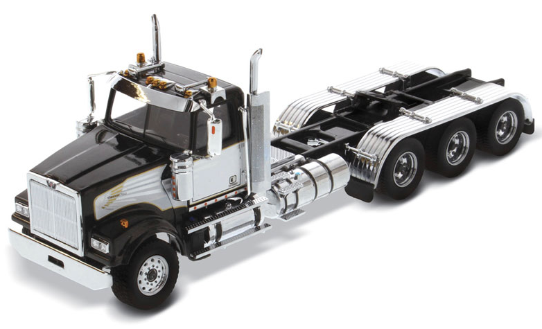 1:50 Western Star 4900 SF Day Cab Tridem Black with White Accents Tractor - Detroit Diesel Engine Cab - 71066