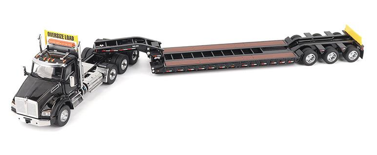1:50 Kenworth T880 SBFA Daycab Tridem Black Tractor with Trail King TK120 HDG Lowboy Trailer - 71134
