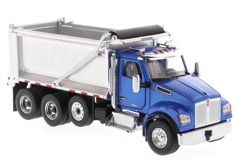 1:50 Kenworth T880S SFFA Tandem with Pusher Axle in Metallic Blue with Ox Bodies Stampede Dump Cab - 71078