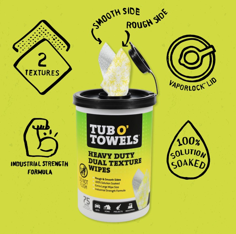 Tub O' Towels Heavy Duty Dual Texture Wipes, 75-Count - TW75-DT