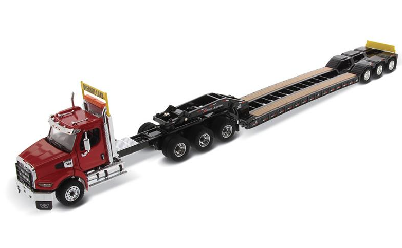 1:50 Western Star 49X SB Tridem Red Tractor with XL 120 HDG Drop Deck Trailer with Single &amp; Tandem Axle Boosters - 71090